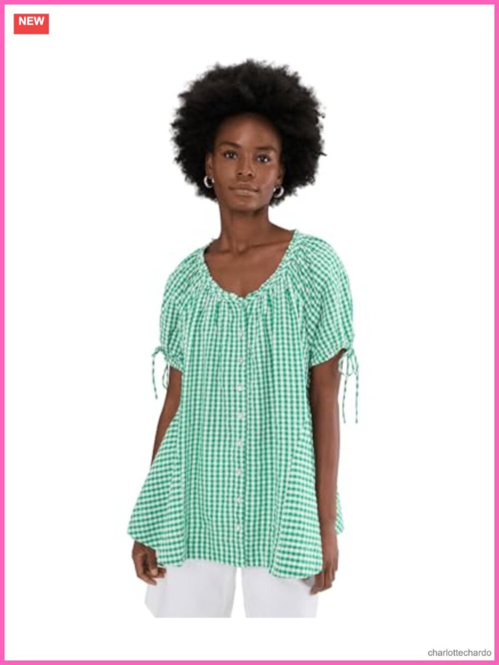 Free People Gingham Tunic - Short Sleeve Button Front